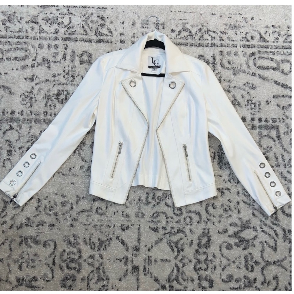 Lena Gabrielle Moto White Silver Jacket Size 4